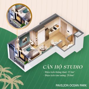 Mặt bằng căn Studio Pavilion Ocean Park